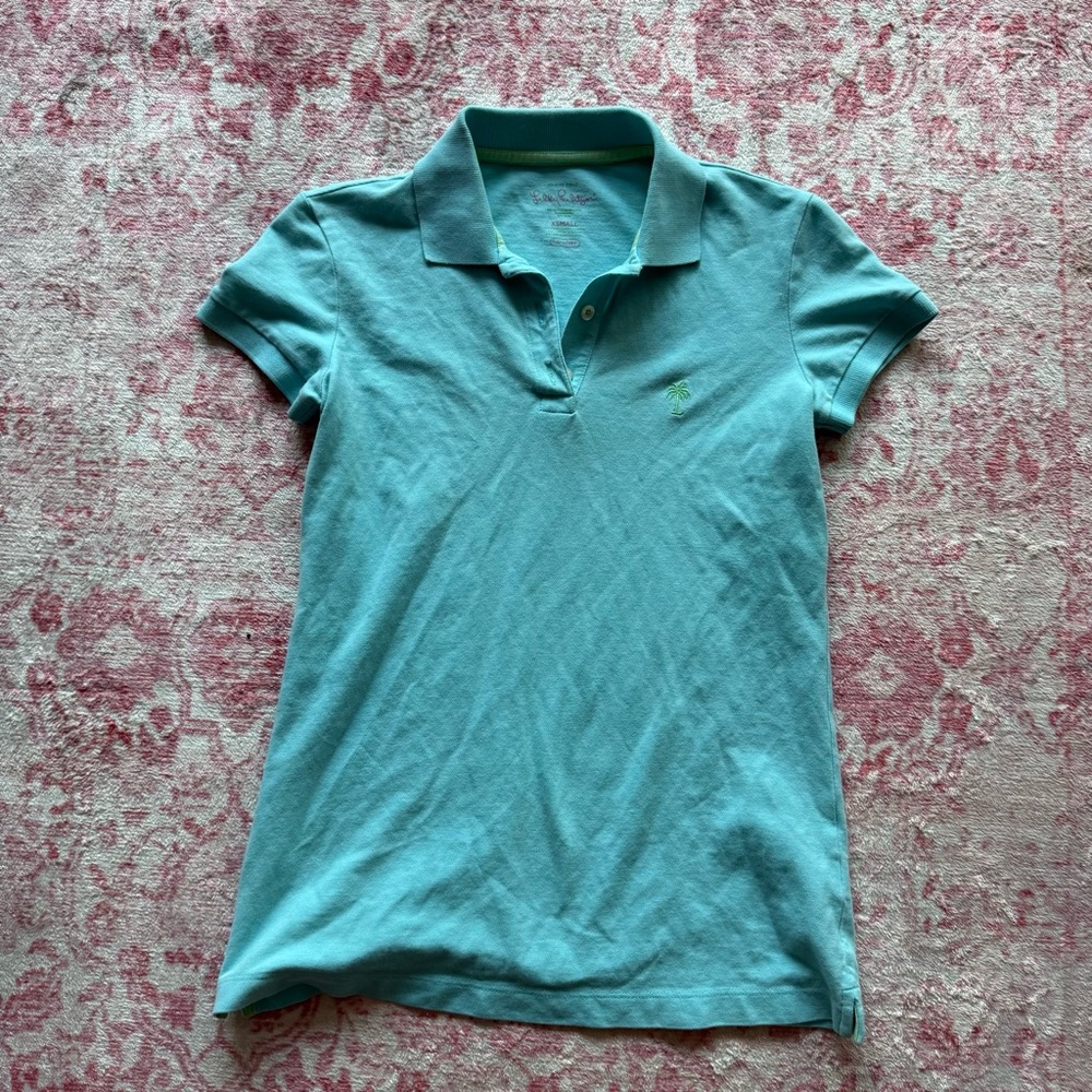 Lilly Pulitzer Aqua Short-Sleeve Polo Tee